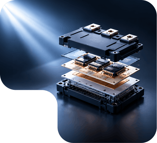 Exploded assembly of a high-power semiconductor module